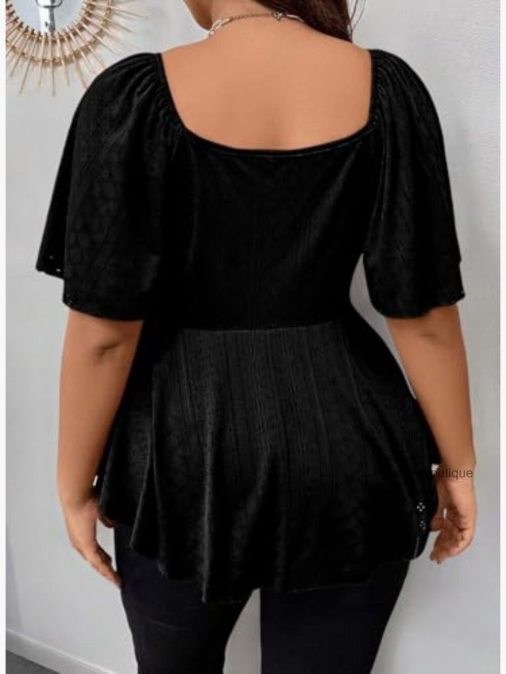 Plus Size V Neck Twist Front Eyelet Embroidery Blouse Short Sleeve - Picture 2 of 7